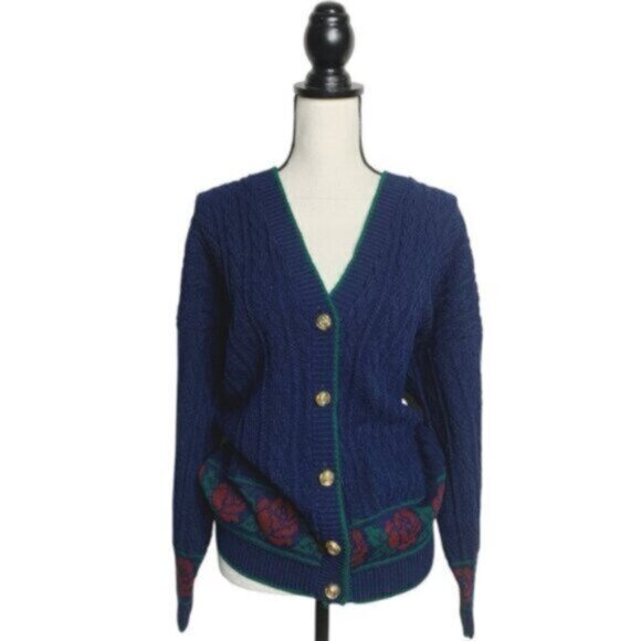 Lauren Ralph Lauren Rare Vintage Cable Cardigan Sweater With Gold Buttons - Picture 3 of 17